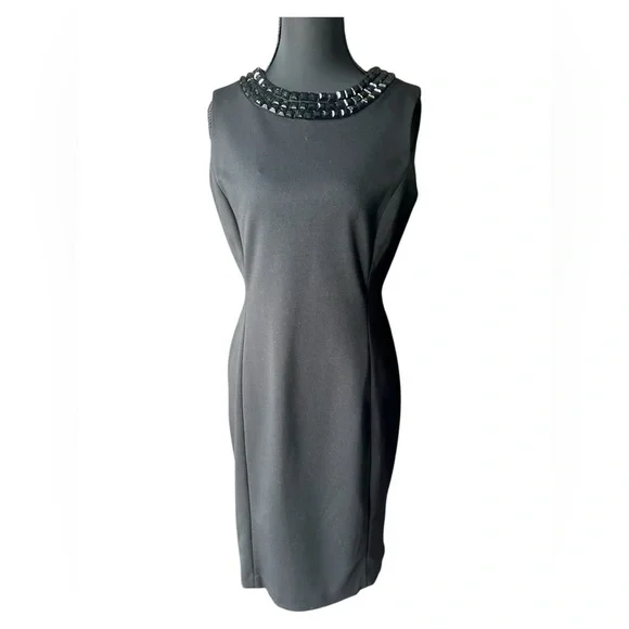 Calvin Klein Little Black Sheath Dress with Embellished Neckline Size 6 - Picture 5 of 8